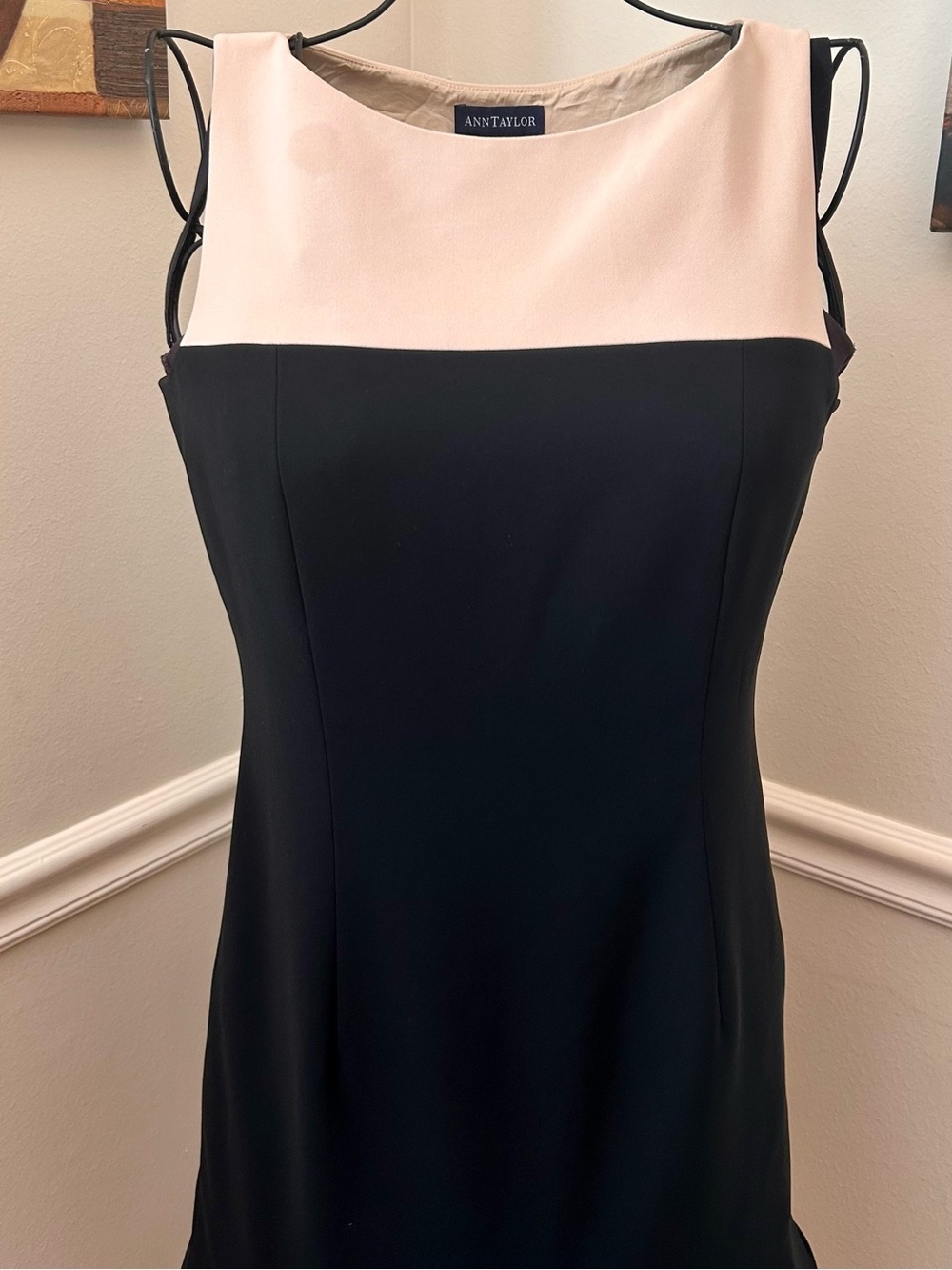 Ann Taylor Black and Cream Colorblock Midi Dress